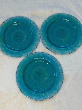 Pier 1 Imports Carmelo Blue Melamine Crackle Glaze Distressed Dinner Plates-NWT